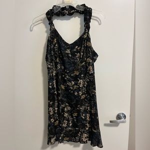 ❤️‍🔥BOGO FREE Boho FP Mahina Hawaiian Floral Black Mini Skater Dress Large